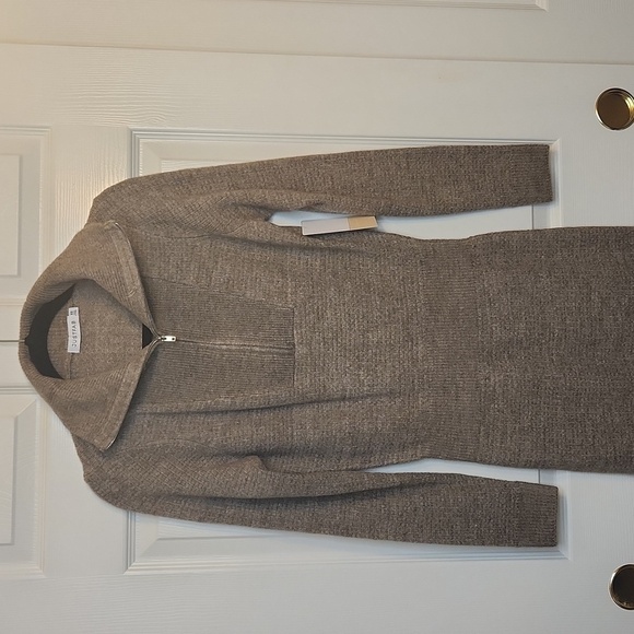 NWT JUSTFAB Women's Taupe/Tan Quarter Zip Sweater Midi Maxi Dress Size S - Picture 2 of 14